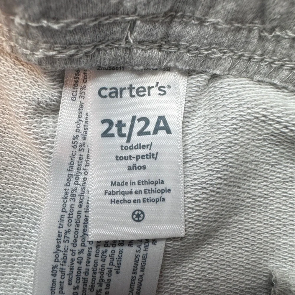 Carter's Joggers Kids 2T Gray Sweatpants Fleece Lined Drawstring Pockets GCL1045